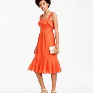 J Crew Orange Tiered Ruffle Eyelet Midi Dress| Size 16T